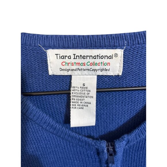 Tiara International Christmas Collection Snowman & Gift Embellished Blue Cardiga - Picture 5 of 7